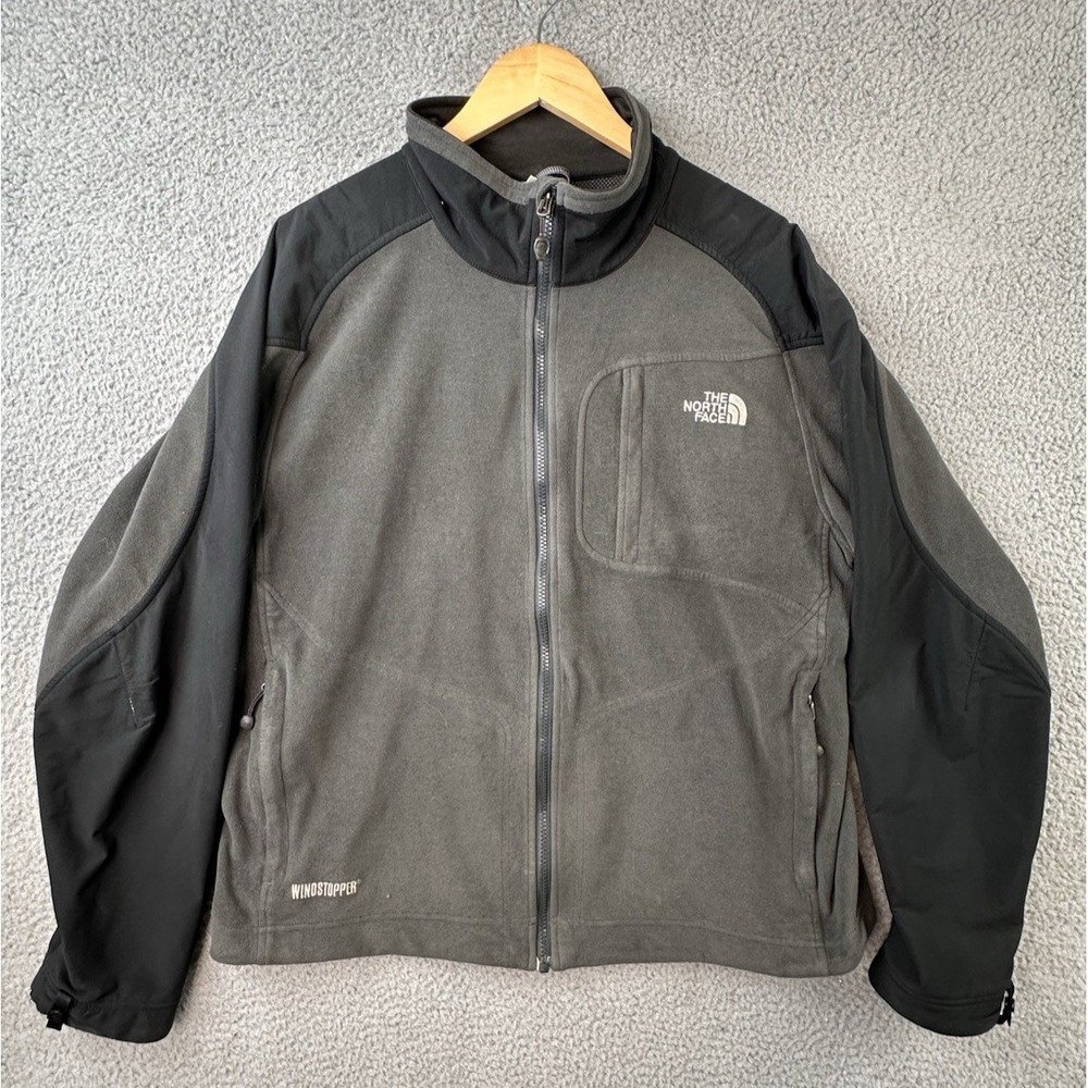 The North Face Windstopper Jacket Mens Large Gray Black Fleece Full Zip Hiking